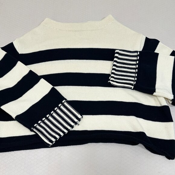 Miou Muse Cream & Black Striped Crewneck Sweater | Women’s Large | Capsule Basic - Picture 3 of 6